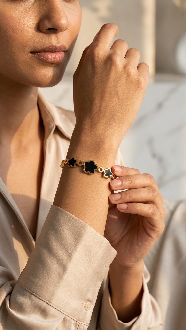 Noir Clover Cuff Bracelet