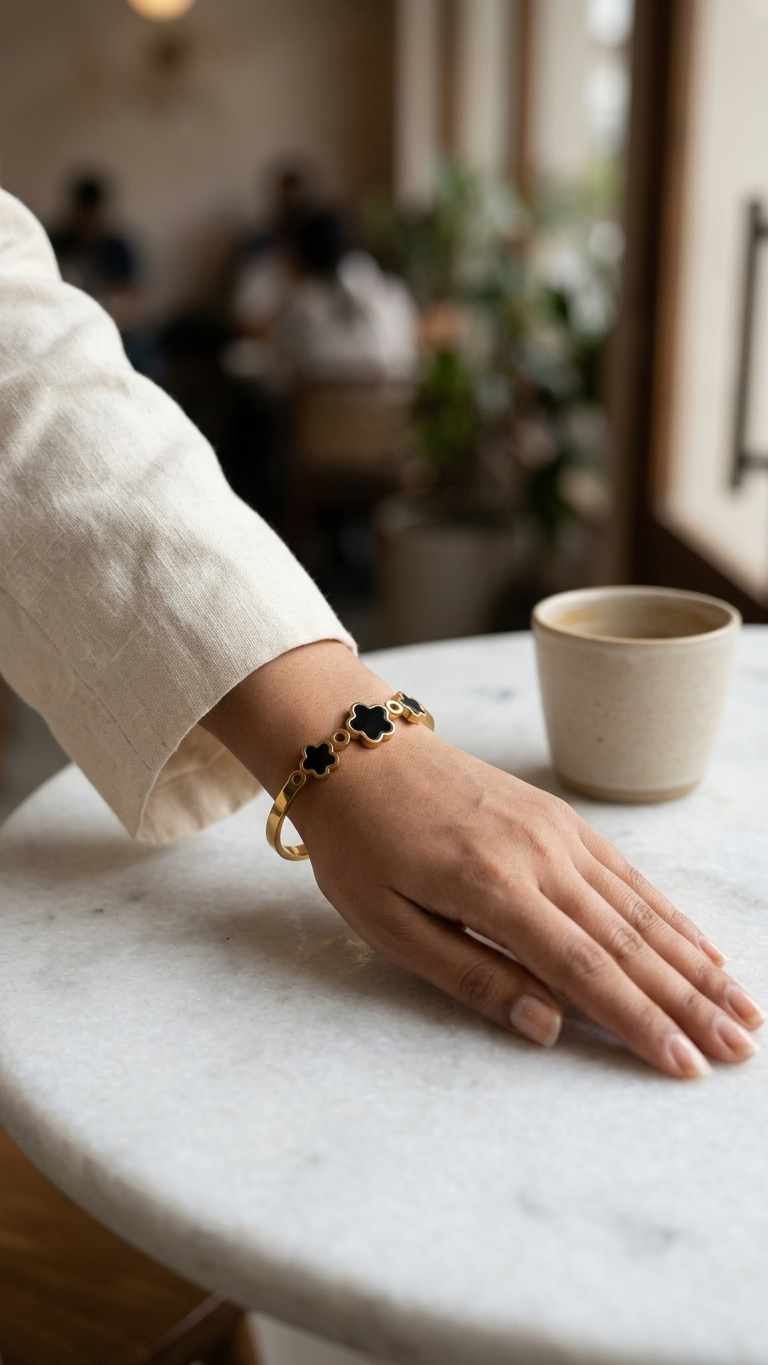 Noir Clover Cuff Bracelet