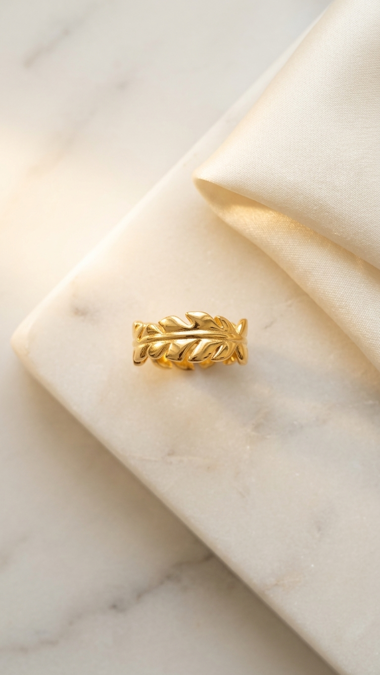 Golden Laurel Leaf Band Ring