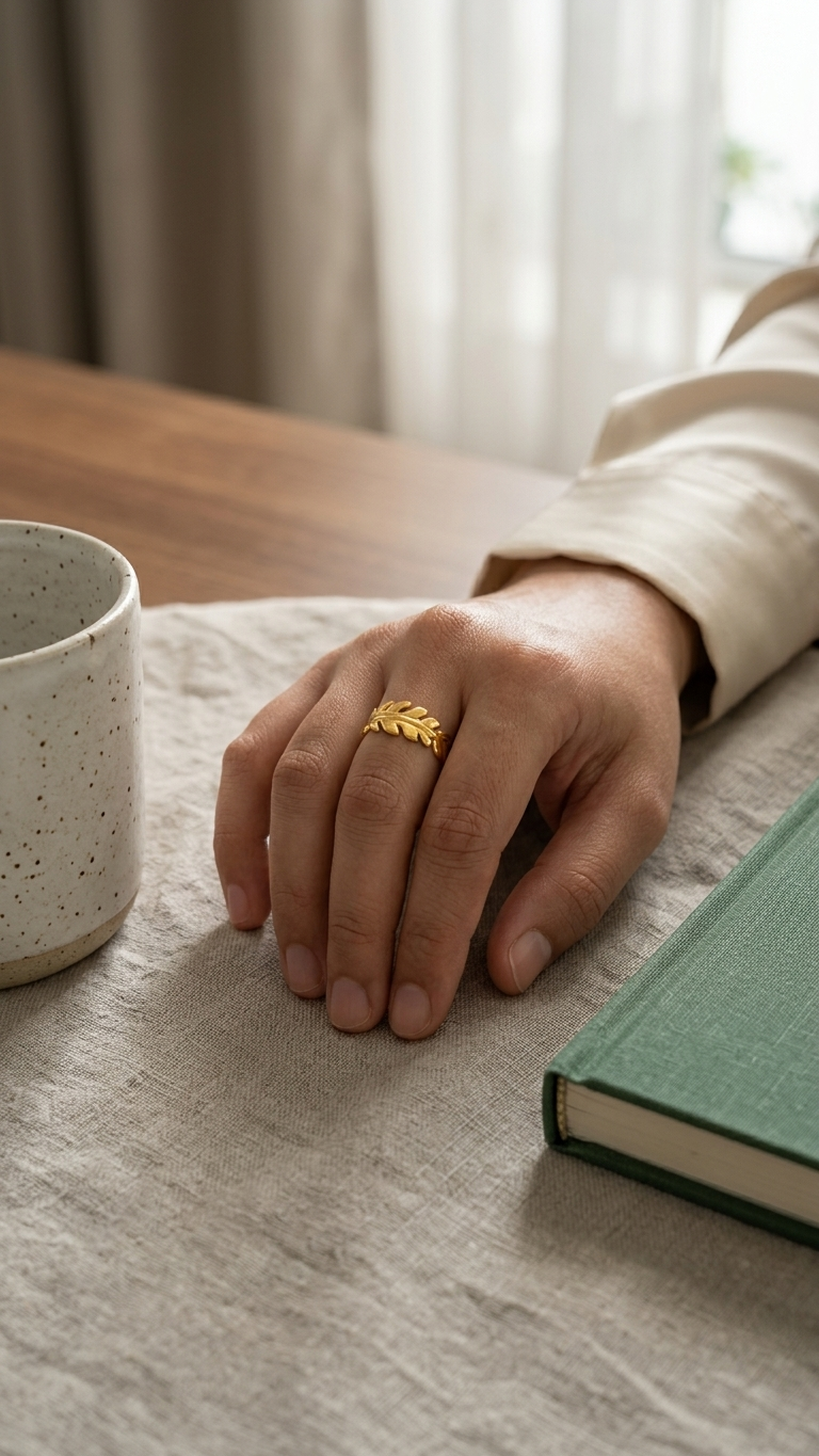Golden Laurel Leaf Band Ring