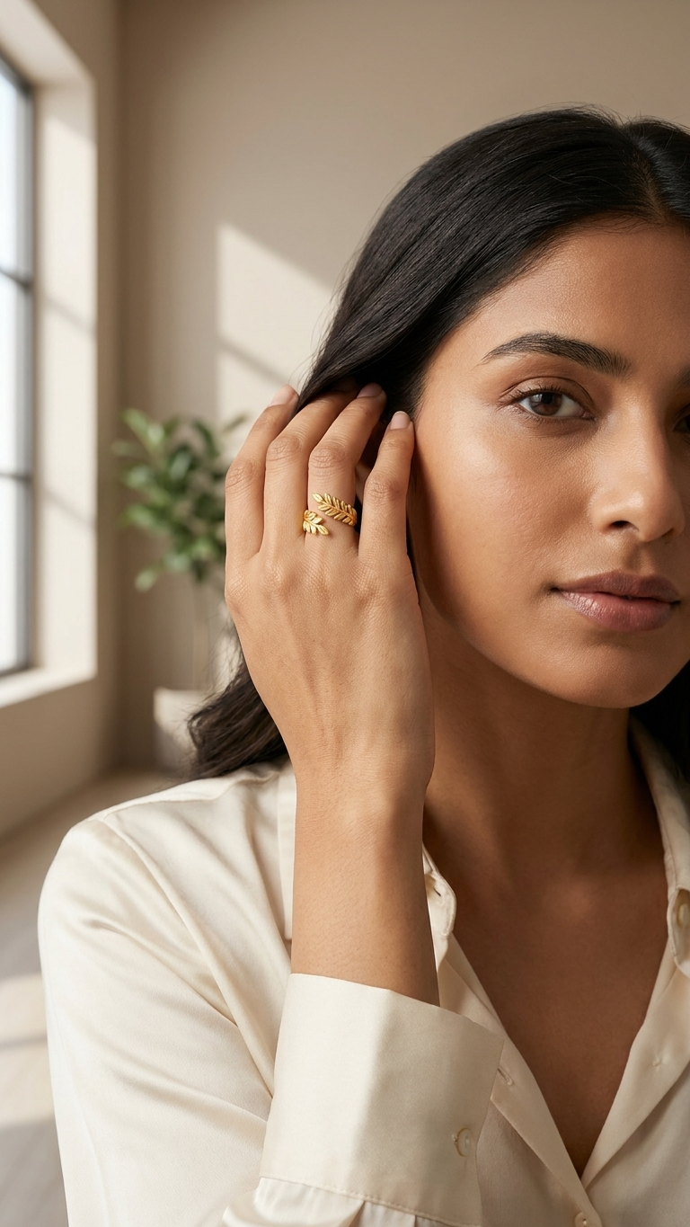 Golden Laurel Leaf Adjustable Ring