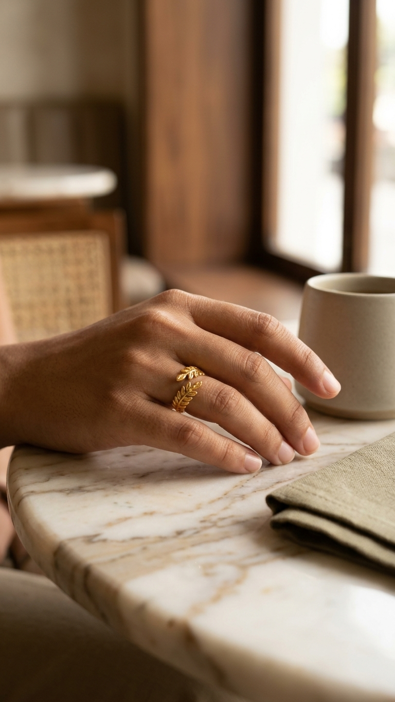 Golden Laurel Leaf Adjustable Ring