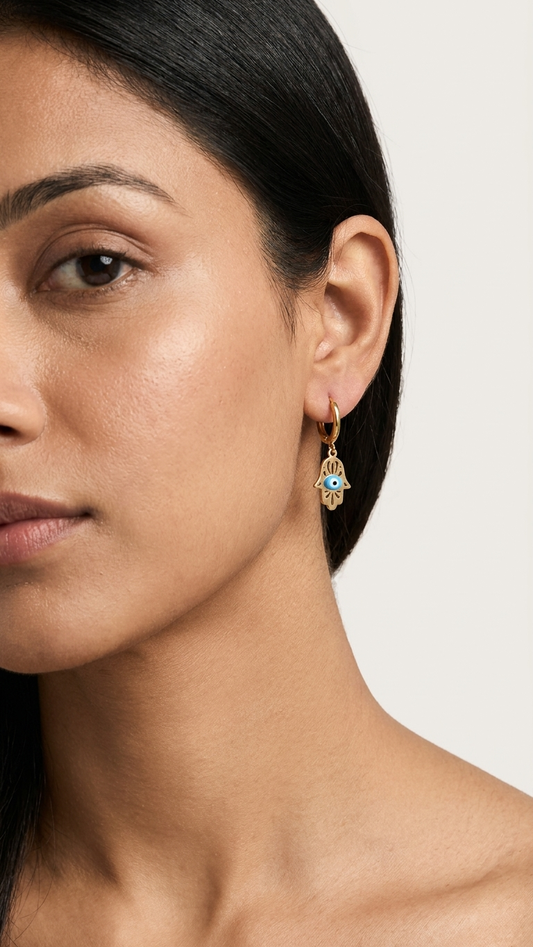 Evil Eye Hamsa Drop Hoop Earrings