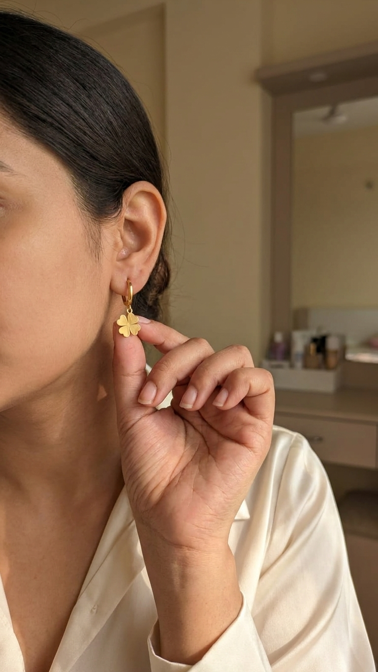 Lucky Clover Drop Hoop Earrings