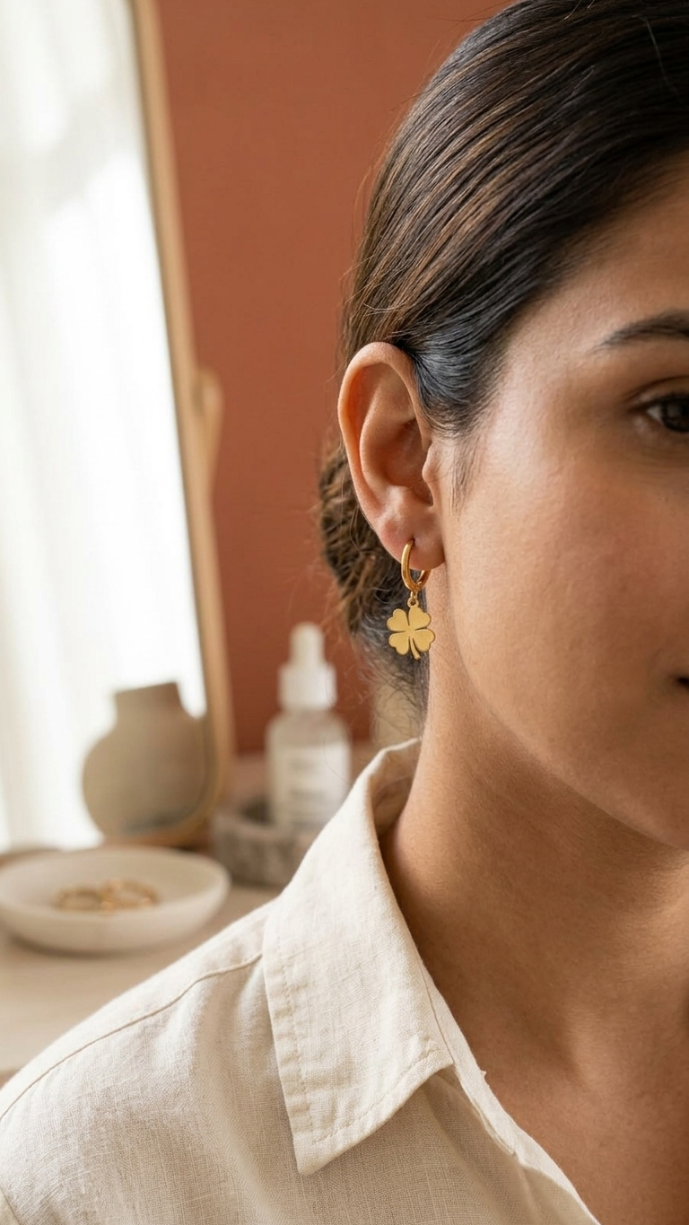 Lucky Clover Drop Hoop Earrings