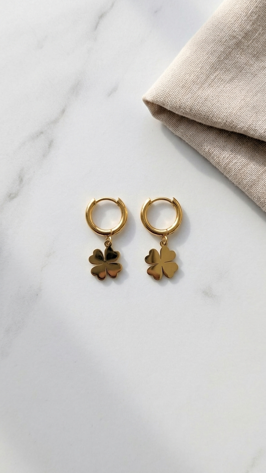 Lucky Clover Drop Hoop Earrings