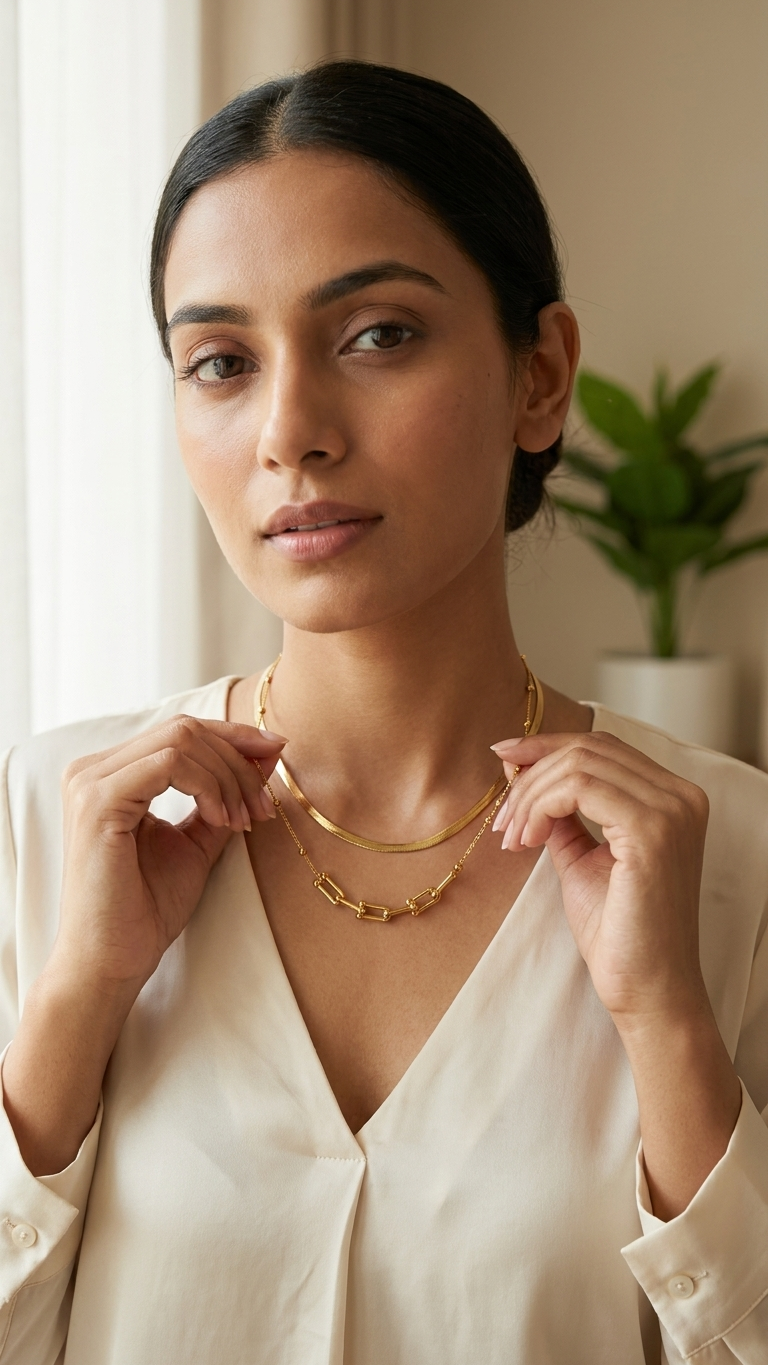 Layered Snake Chain & Paperclip Necklace