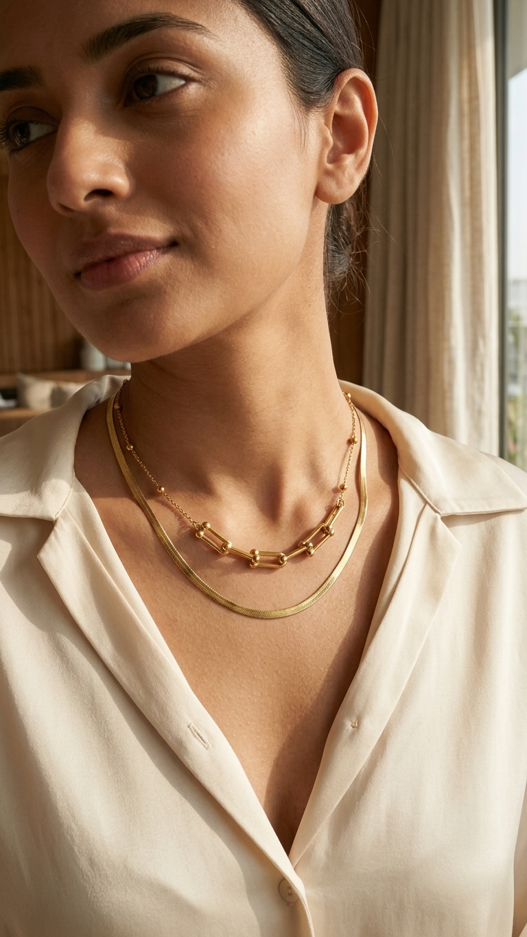 Layered Snake Chain & Paperclip Necklace