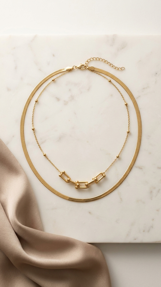 Layered Snake Chain & Paperclip Necklace