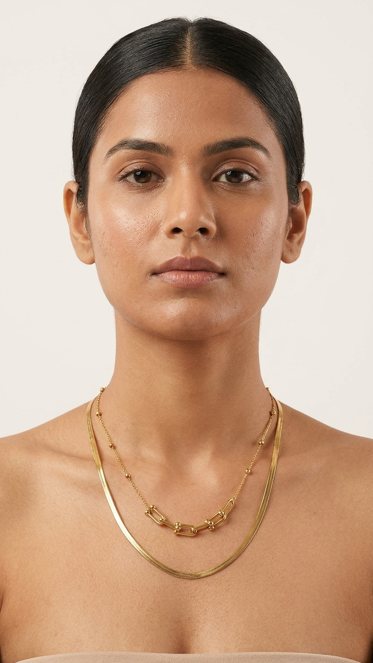 Layered Snake Chain & Paperclip Necklace