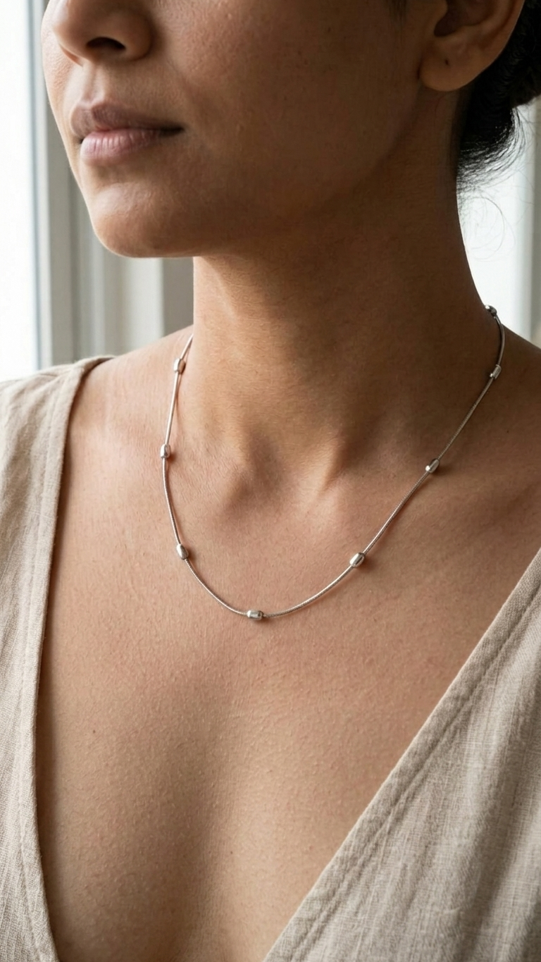 Silver Beaded Chain Necklace